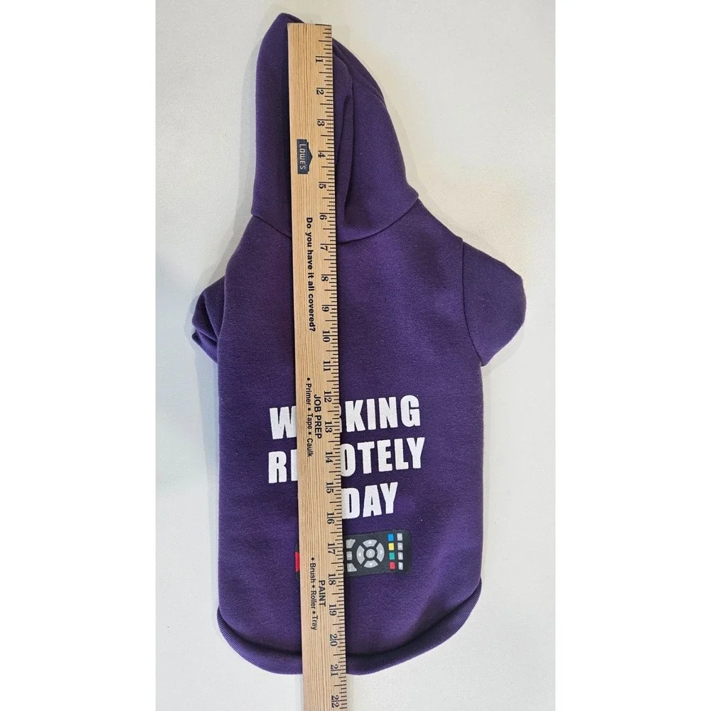 Fabdog Dog Hoodie Purple‎ Working Remotely Today Fleece Pet Sweatshirt  Size 14